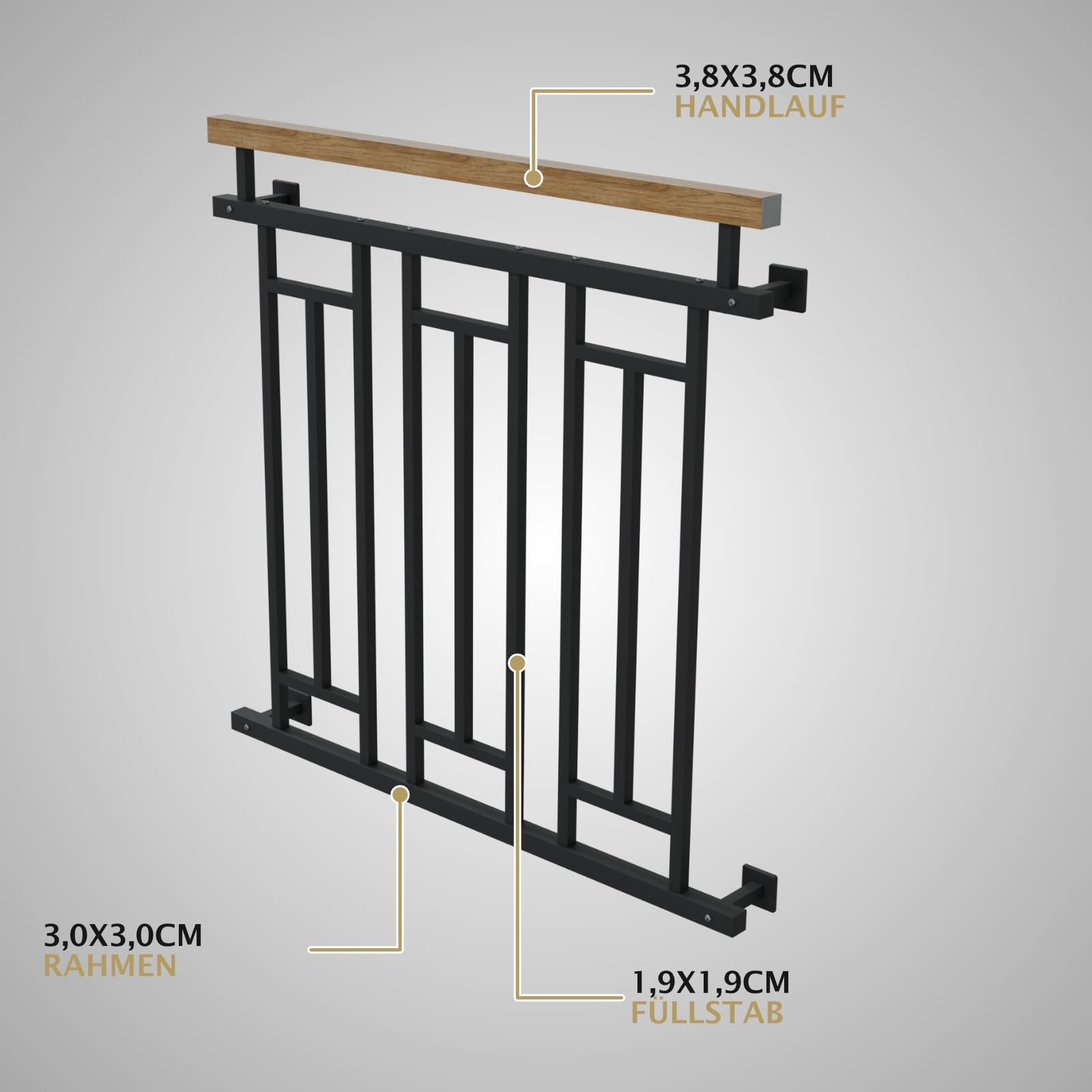 HAGO24 | Französischer Balkon | Fenstergitter | Stahlgeländer | 100x90cm Anthrazit | Stabgeländer | Holzoptik | Julietbalustrade | Brüstung | Austrittsbalkon | Geländerfenster