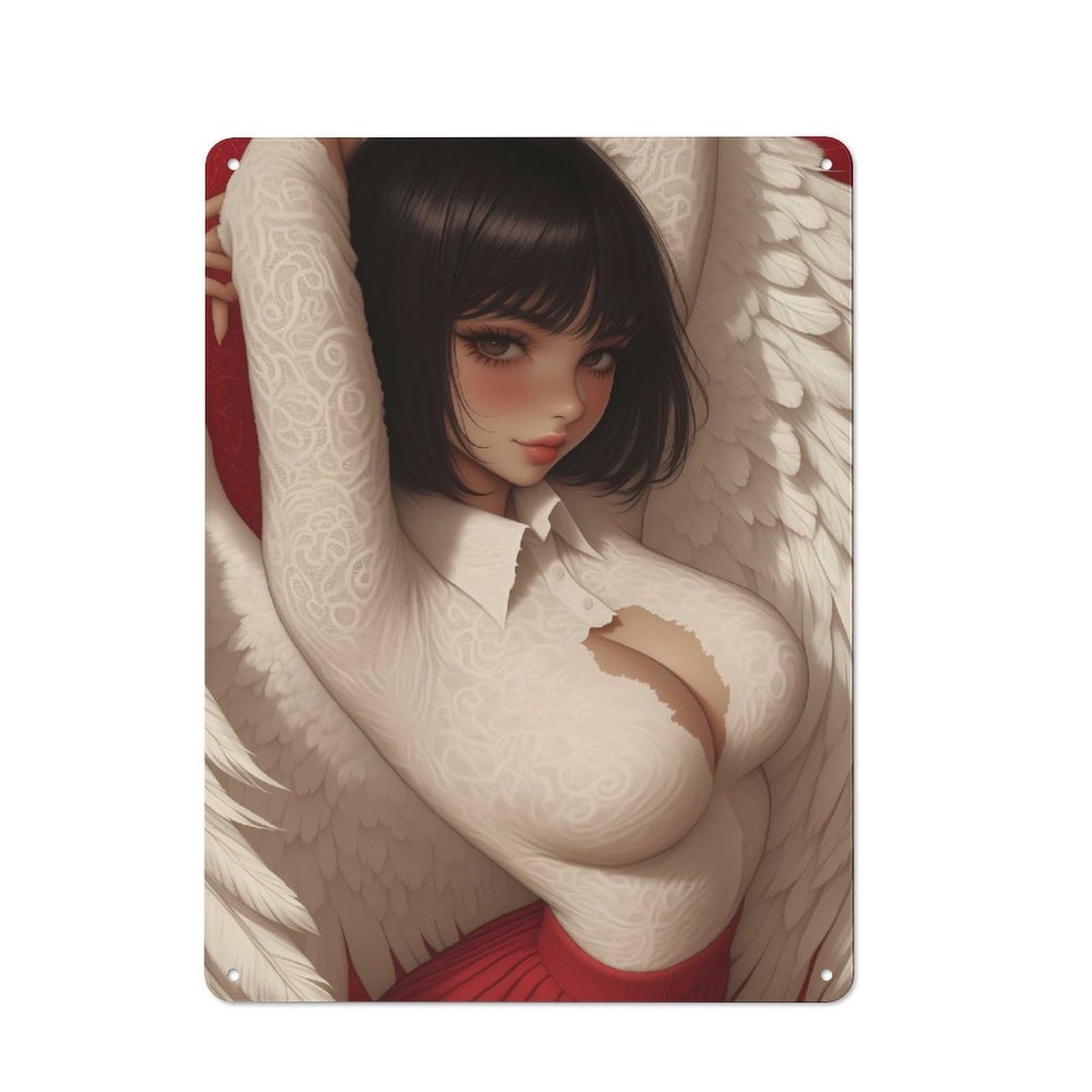 Junmoney Style-17 Metal Wall Sign 40X30cm Featuring Angel With White Wings For Hallway Wall, Suited To Wall Display Collectors