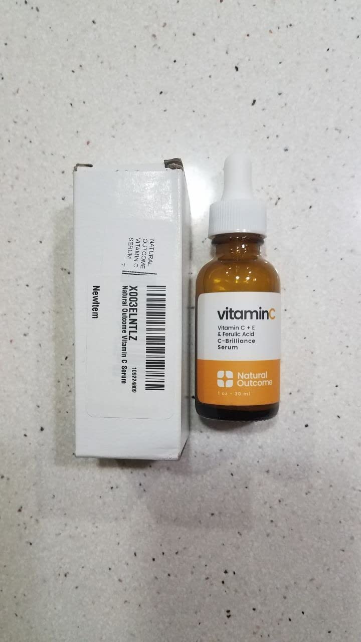 Natural Outcome Vitamin C Serum with Vitamin E & Ferulic Acid | Anti-Aging Radiance Restoring Facial Serum | Powerful Antioxidant Lift Fine lines, Wrinkles, & Sunspots | Firms & Hydrates Skin | 1 Oz