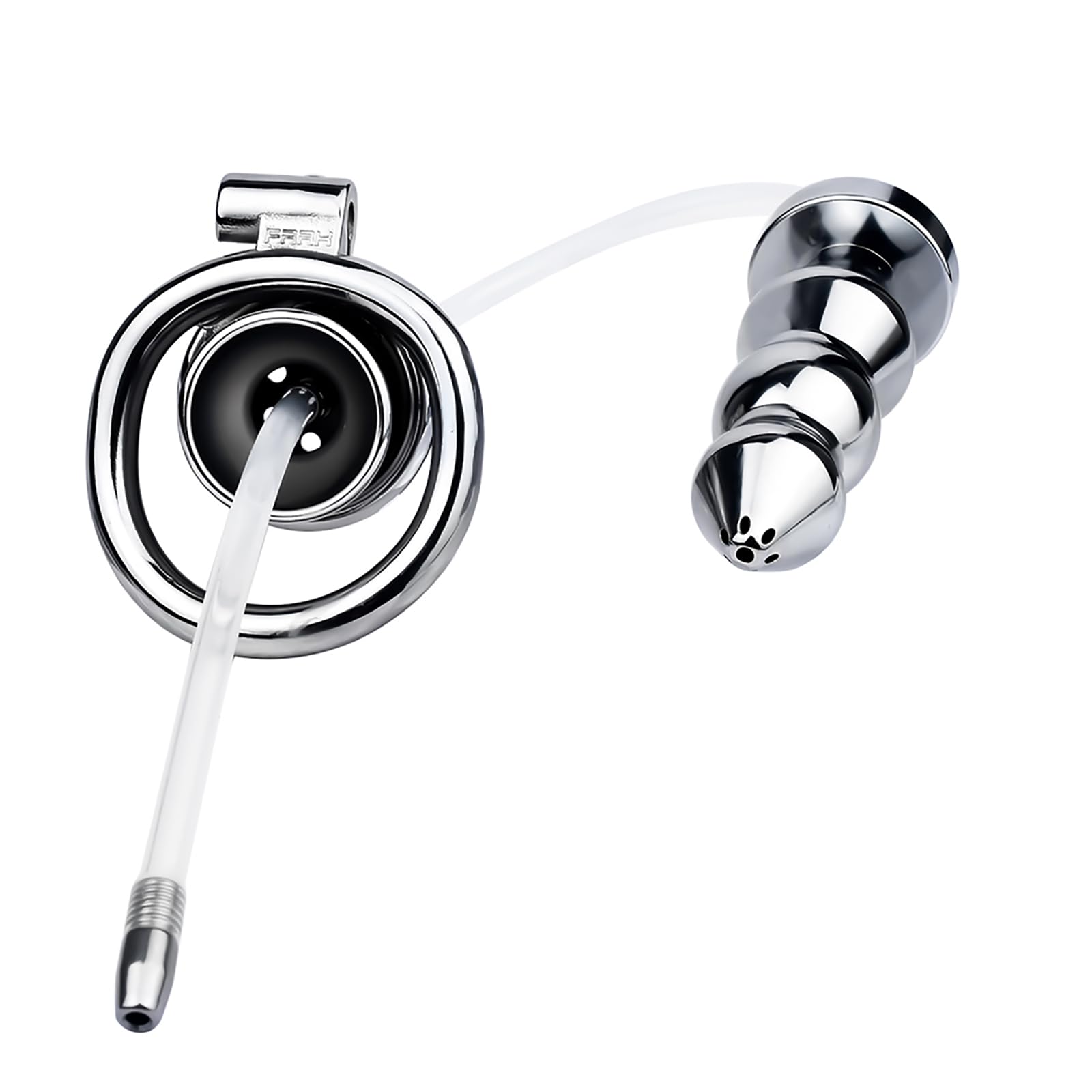 Cage de Chasteté en Acier Inoxydable avec Plug Anal pour Hommes – Jouet Adulte Double Usage pour Couples, Kit de Lavement Compatible Douche, Set Bondage Anneaux de Chasteté (silvery+anal plug,45mm)