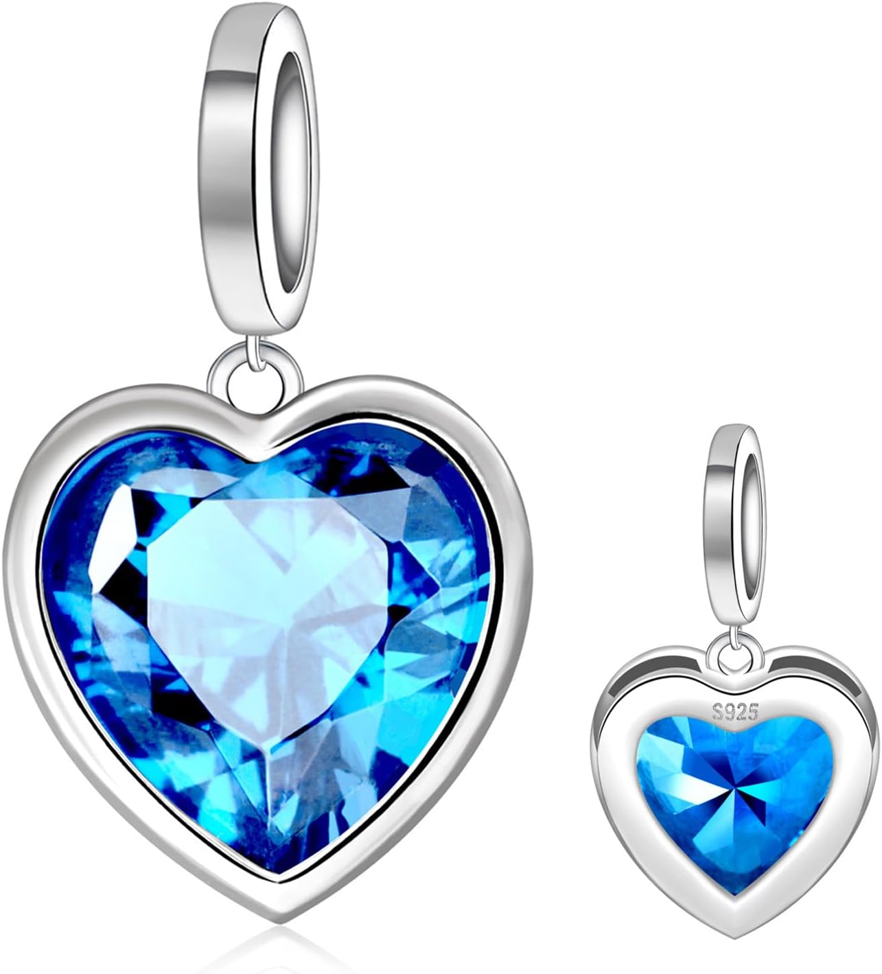 Heart Birthstone Charms for Bracelet - 925 Sterling Silver Birth Stone Bead Charm for Bracelets and Necklaces Birthday Christmas Jewelry Gifts for Women Mother Wife