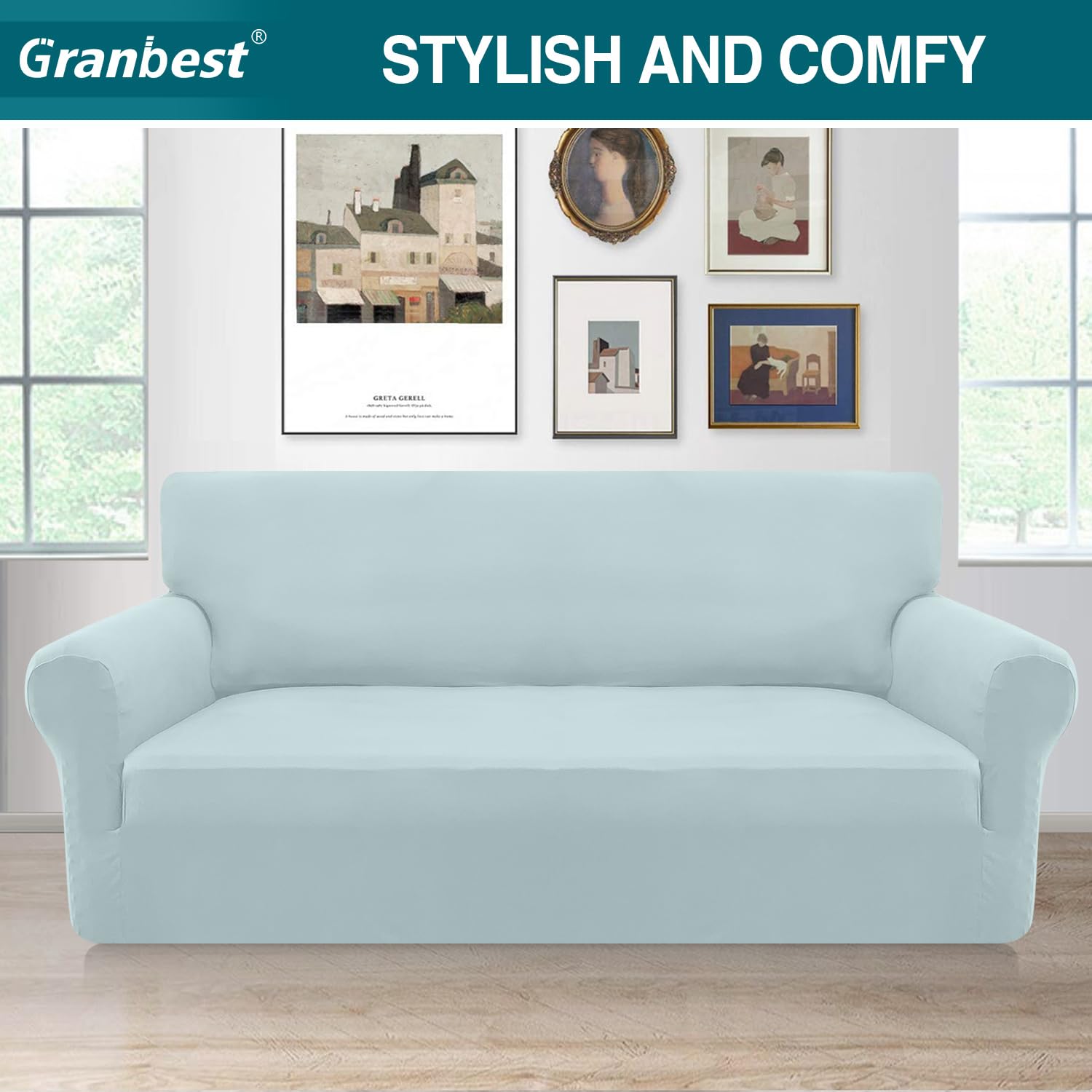Granbest Copridivano elasticizzato a 3 posti, super morbido, elastan, copridivano per cani, animali domestici, protezione per mobili con fondo elastico (3 posti, azzurro)