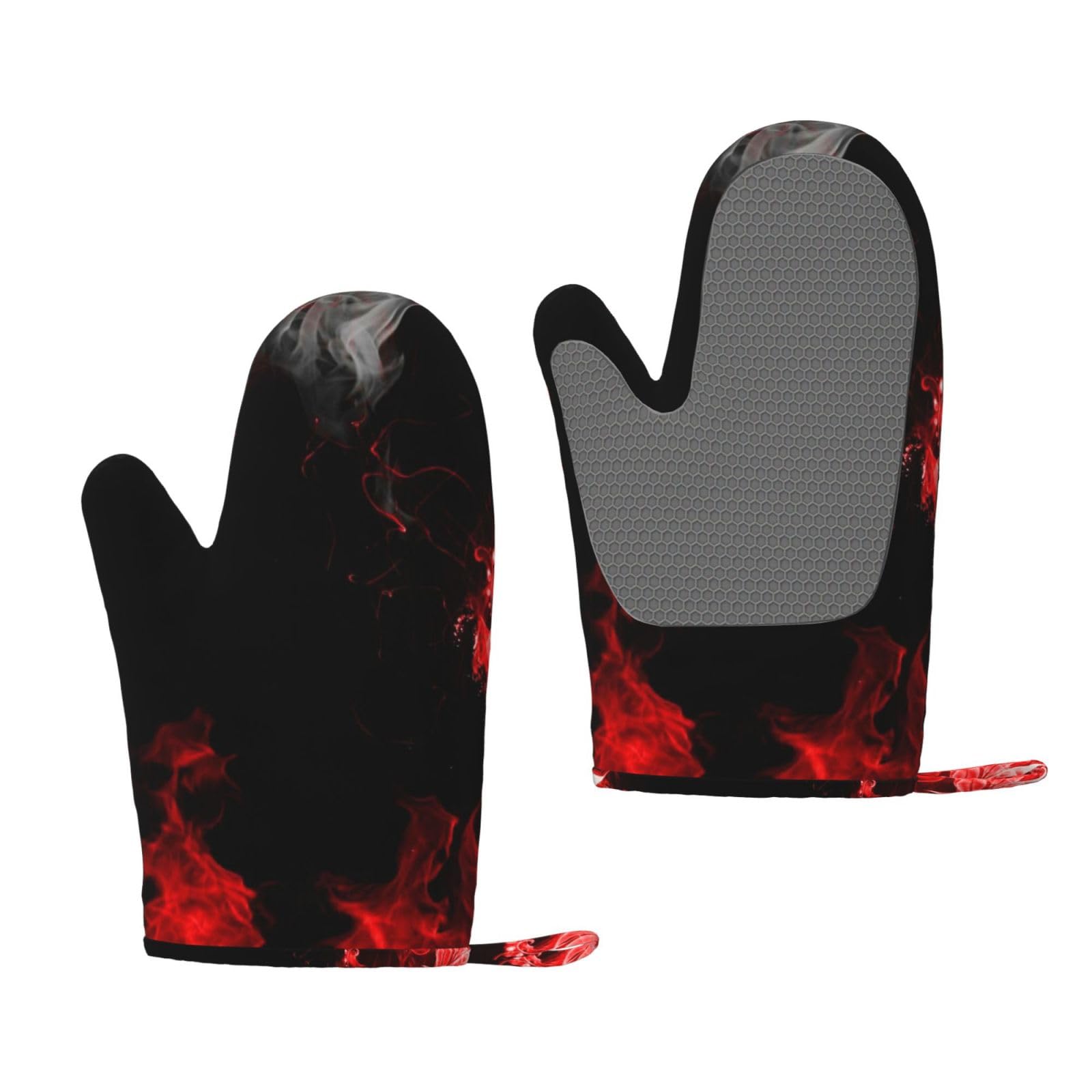 Gants de cuisine en silicone résistants à la chaleur Motif abstrait Rouge/noir/blanc