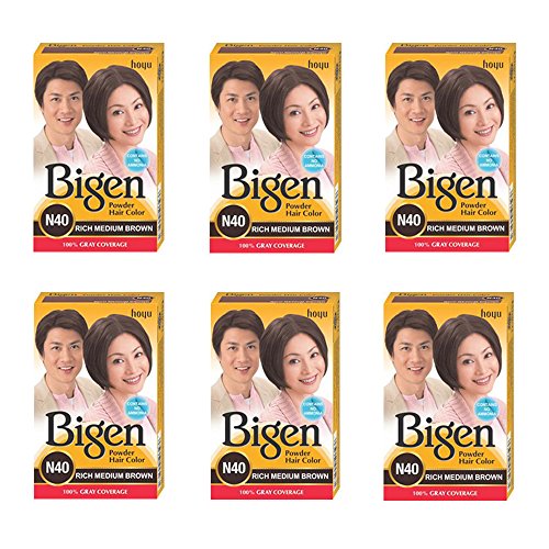 Image of Bigen Powder Hair Color, Rich Medium Brown N40 - Pack of 6 (Combo Set)