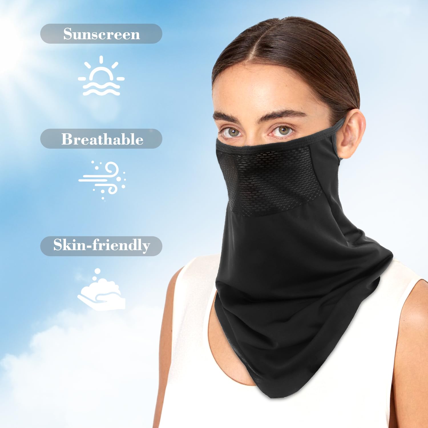 Masque Moto, Bandana Homme, Cagoule Noir, Protection Nez, Vêtements D'Été Pour Le Cou, Bandanas Pour Hommes Et Femmes, Casquette Anti UV Femme