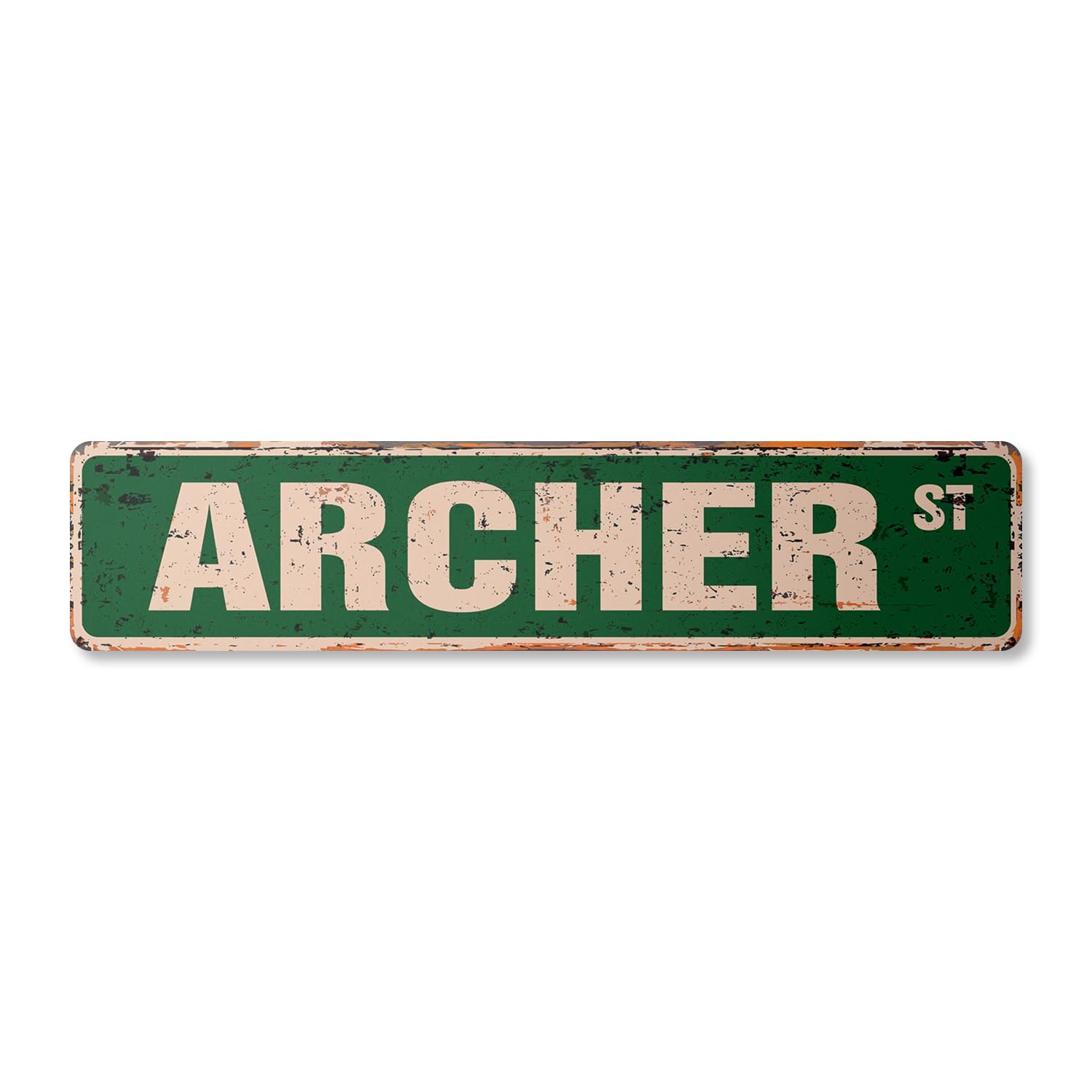 Archer Vintage Aluminum Street Sign Childrens Name Room Metal Sign Rustic Metal tin | Indoor/Outdoor | 18" Wide