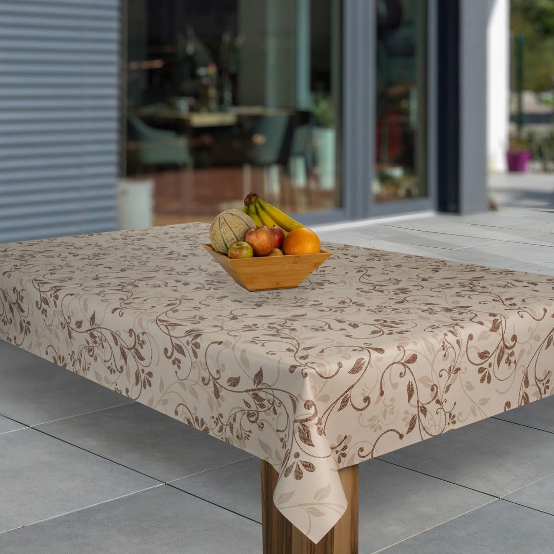 laro Wachstuch-Tischdecke Abwaschbar Garten-Tischdecke Wachstischdecke PVC Plastik-Tischdecken Eckig Meterware Wasserabweisend Abwischbar G03, Muster:Ranken Beige Braun Bronzen, Größe:130x130