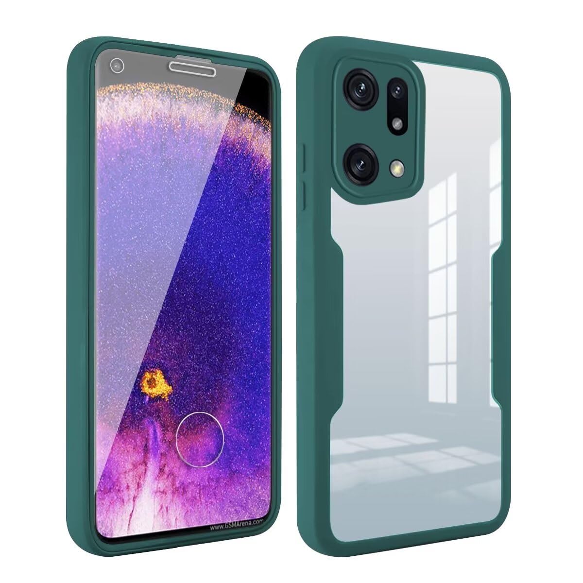 Haygdz Cover per Oppo Find X5 5G, 360 Gradi Antiurto Custodia con Protezione dello Schermo Integrata, Trasparente Rugged TPU Bumper Doppia Protettiva Case- Verde
