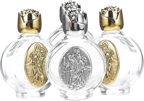 4Pcs Refillable Holy Water Bottle Glass with Relief Pattern Portable Containers for Catholic Use Essential Oil Vials for Baptisms and Spiritual Events