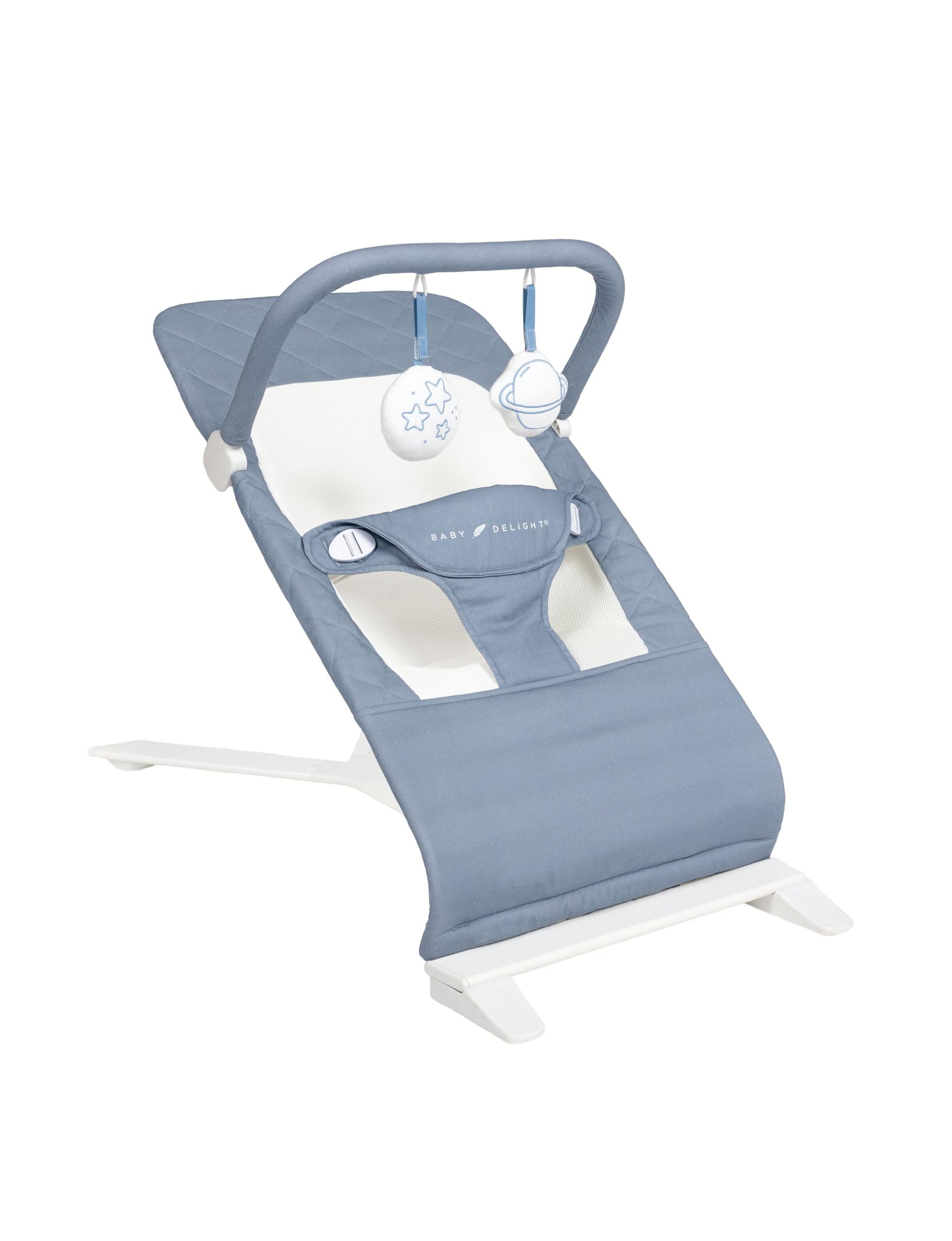 Baby Delight Alpine Deluxe Portable Baby Bouncer | Toddler | 0-6 Months | 100% GOTS Certified Organic Cotton Fabric | Organic Dusty Blue