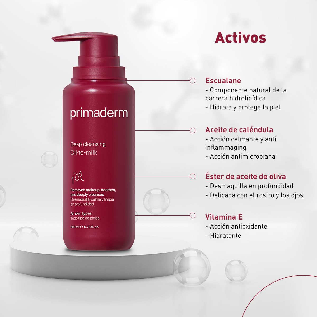 Primaderm - Deep Cleansing Oil-to milk - Aceite Limpiador Facial - Desmaquillante Facial para Maquillaje a Prueba de Agua - Todo Tipo de Piel - 200 ml
