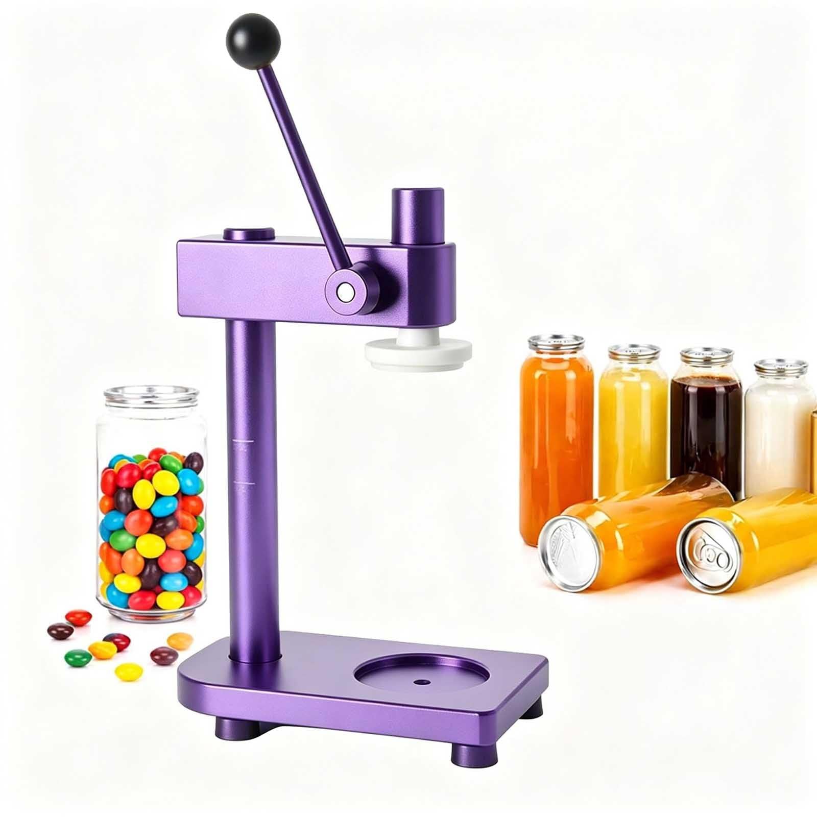 aromaoveite Manual Can Sealer Machine With 100 Pet Bottles, Adjustable Can Sealing Machine, Aluminum Alloy Manual Soda Can Sealer For Sealing Cans,Beer,Soda,Juice,Home Kitchen Purple