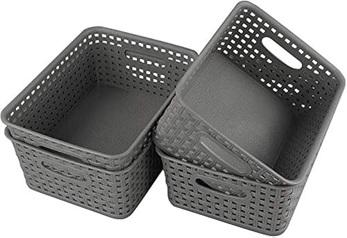 Miniatura 8 de Jekiyo Cestas de almacenamiento de plástico, contenedor organizador de despensa, 4 paquetes, F blanco