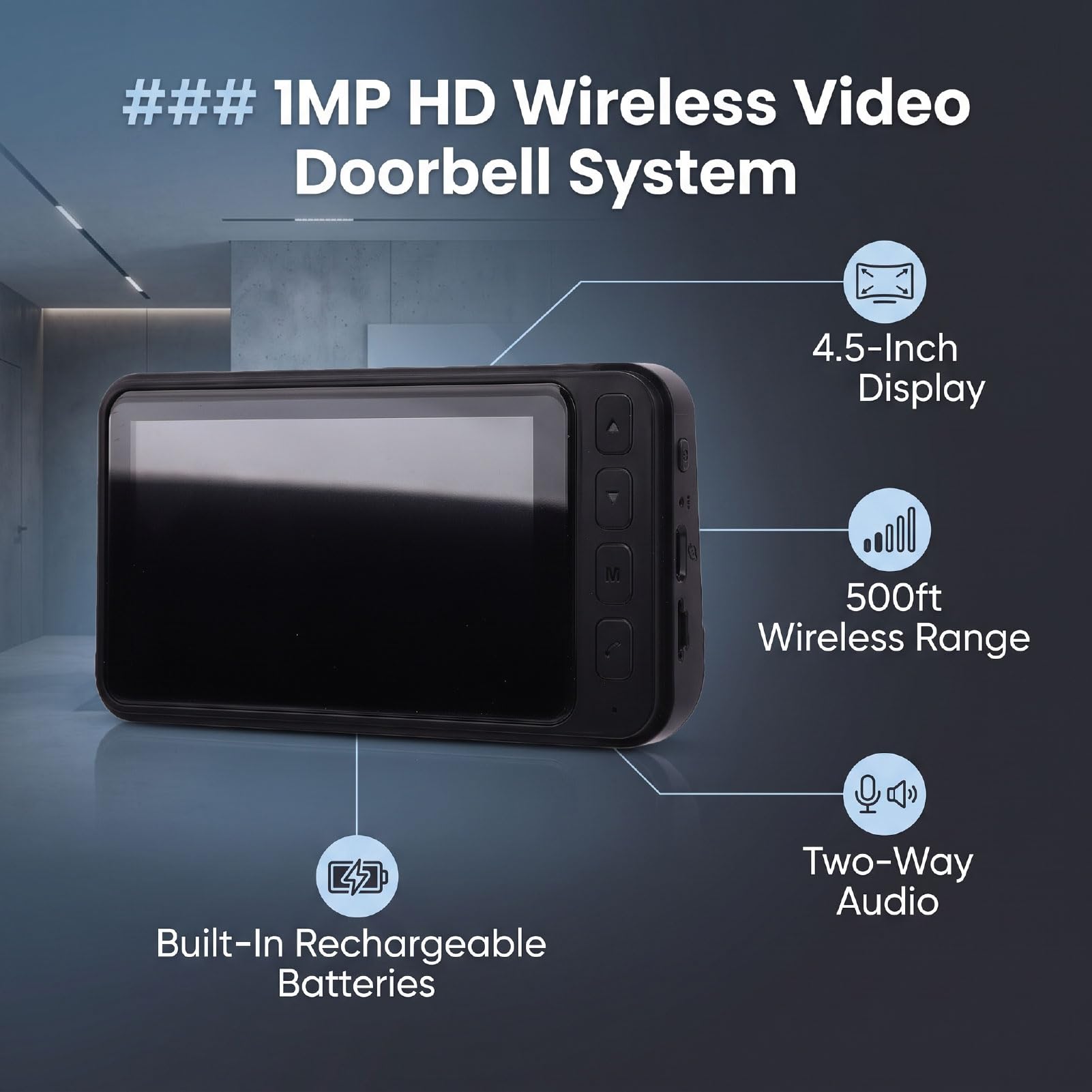Videocitofono Wireless, Campanello Video HD, 1MP, Display Ad Alta