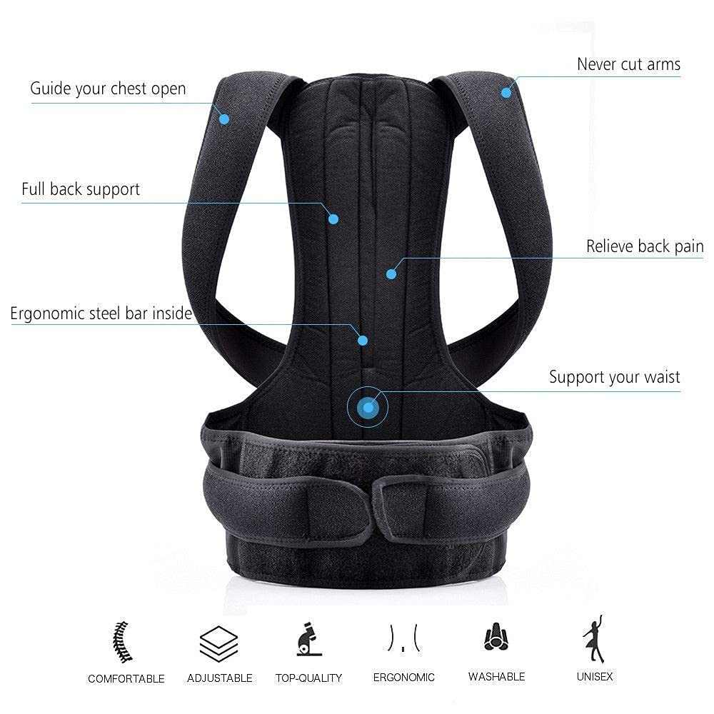 Correttore posturale Supporto per Spalle Cintura di correzione posturale Uomo Donna Corsetto Magnetico Cintura Medica per la Schiena Correttore posturale Lombare Tutore p(Black-M)