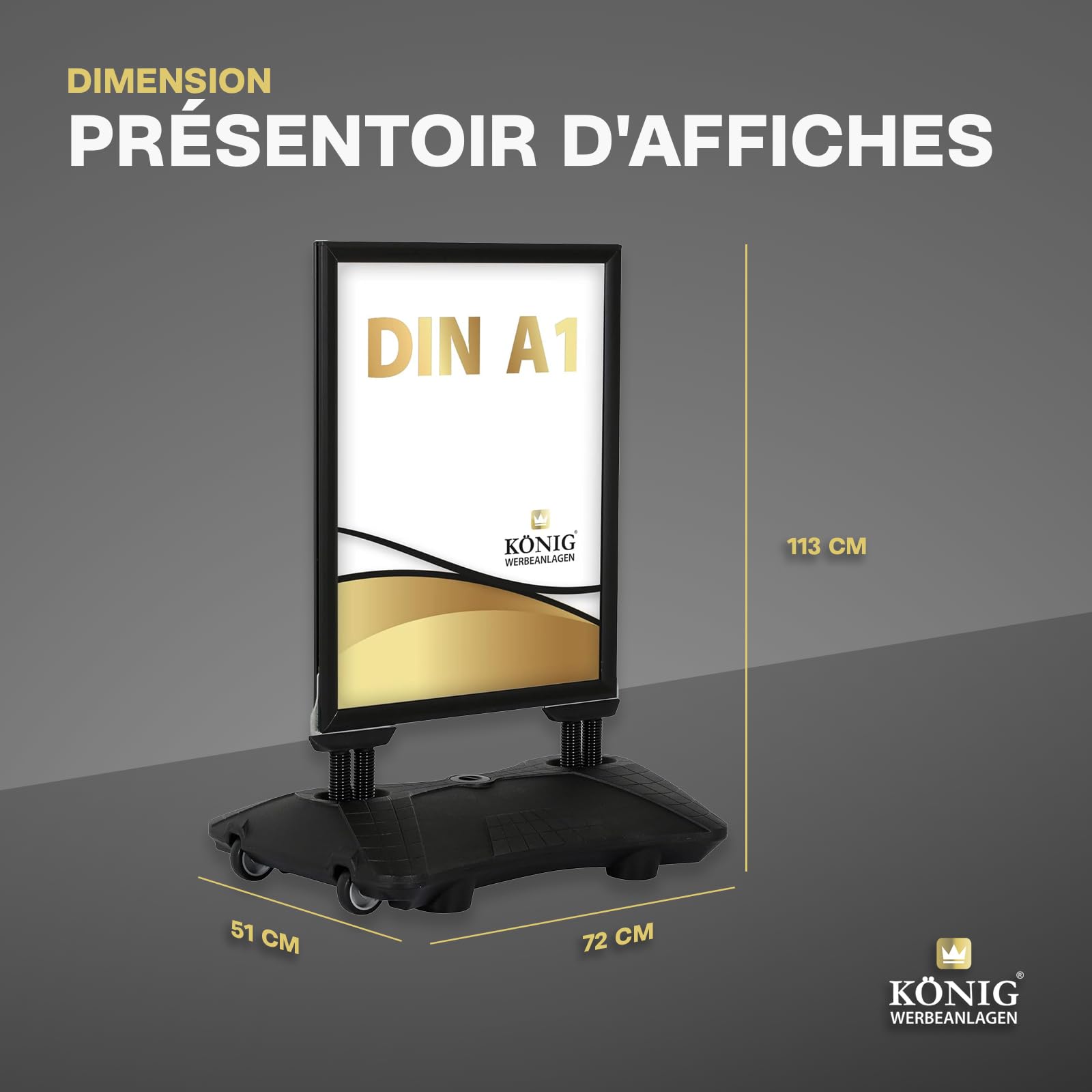Porte-affiche Keitum Wind Line Plus DIN A1 noir | Double face pour 2 affiches | Pied stable, 2x2 ressorts pour une stabilité maximale par vent et intempéries | Vitres antireflet | Stop-trottoir