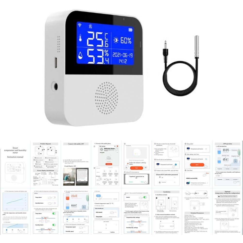 Rensimote 1 Set White ABS Smart WiFi Temperature Humidity Sensor Home Dual Temperature Sensor with Probe - Image 2
