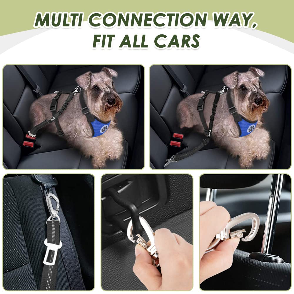 SlowTon Harnais de ceinture de sécurité pour chien - Réglable avec clip de ceinture de sécurité - Mousqueton et gilet pour chien - Maille rembourrée respirante - Pour chiens et chats de petite,