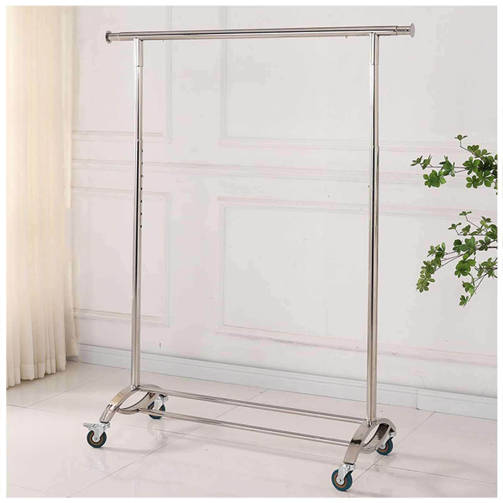 YNBSHGAA Clothing Store Retail Display Clothing Rack, Heavy-Duty Garment Rack with Extendable Hanging Rod, Adjustable Height Rolling Clothes Organizer, Portable Metal Clothes Shel,Silvery