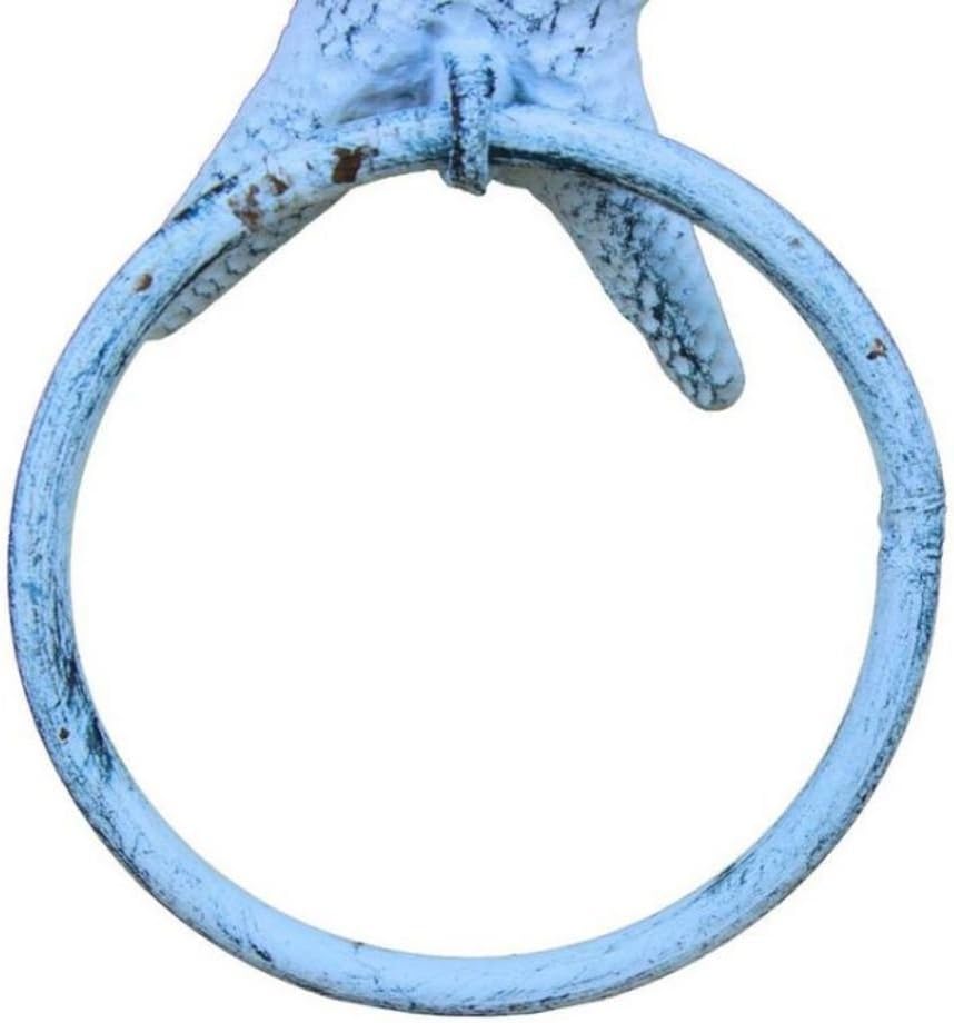 Rustic Dark Blue Whitewashed Cast Iron Starfish Towel Holder 8.5 Inch - Starfish Decoration - Sea Home
