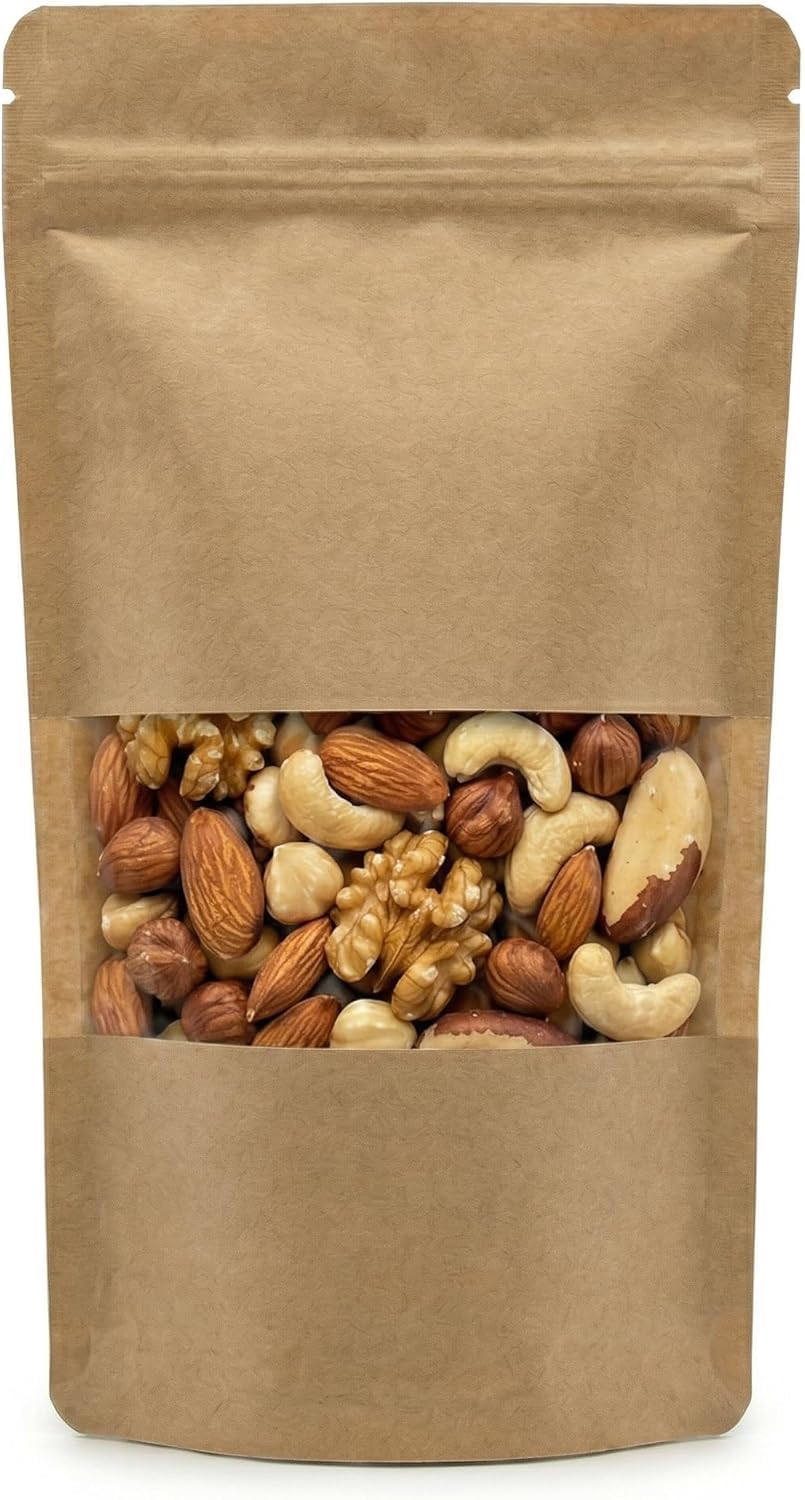 MELDORO Pencereli Kraft Doypack Kilitli Poşet (11x18,5 cm) - 50 Adet - Dik Duran Kilitli Torba, Küçük Boy (yaklaşık 100 gr Malzeme için)