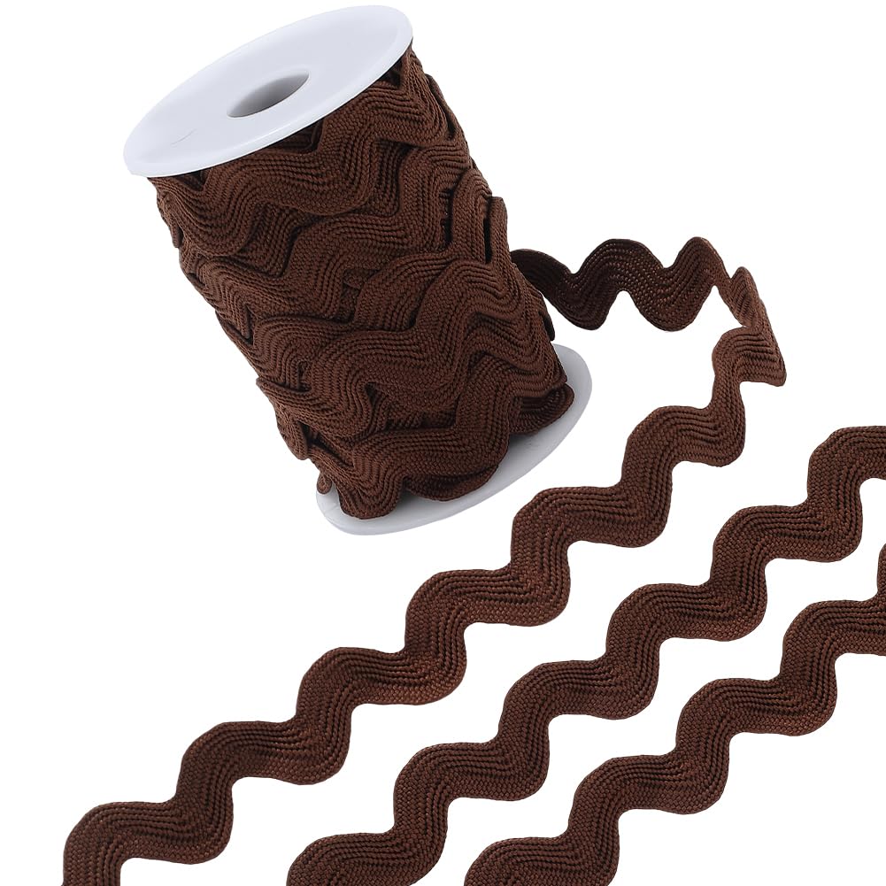 GORGECRAFT 12.5 Yards Polyester Rick Rack Trim for Sewing 13mm Ric Rac Zig Zag Wavy Ribbon Rickrack Coconut Brown S Shaped Lace Ribbon Woven Braided Fabric with Spool for DIY Crafts Wedding