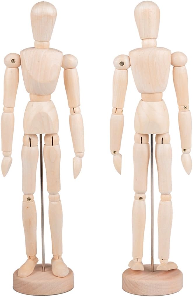 Tosnail 2 Pack 12 Inches Tall Wooden Mannequin Artist Manikin with Stand - Great for Drawing or Desktop Decor