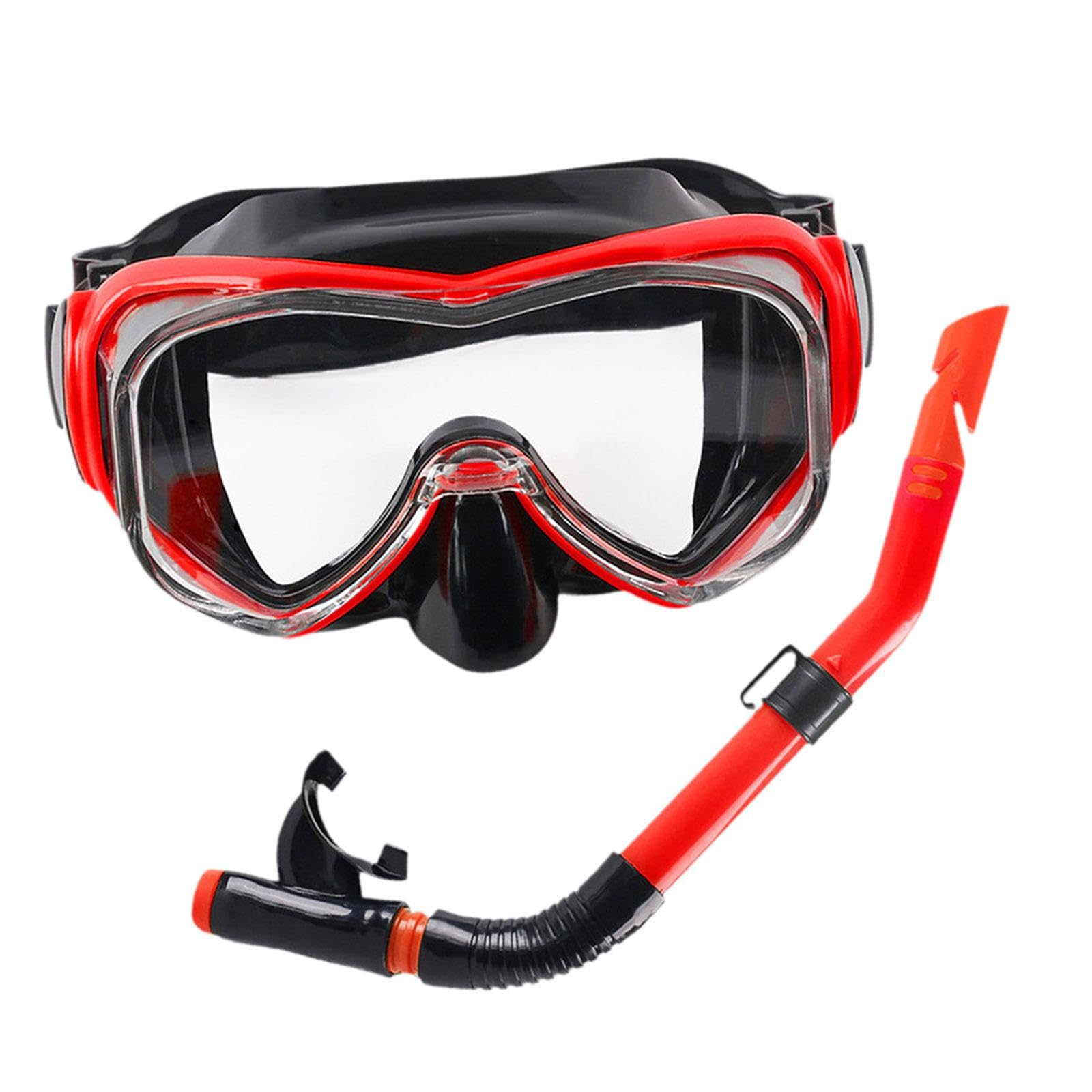 Yunmeryker Snorkel And Goggles, Ergonomic Silicone PC Diving Set, Adjustable Leak-, Suitable for Men And Women, Snorkeling, Swimming, Underwater, Red Black