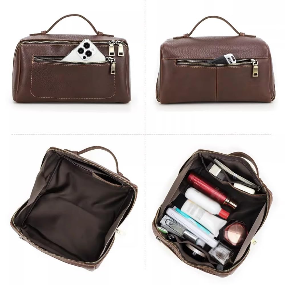 Borsa da Viaggio da Toilette da Uomo in Pelle – Kit da Barba Fatto a Mano, Spazio spazioso e Maniglia for Il Trasporto – Borsa da Viaggio in Pelle for Uomo e Donna