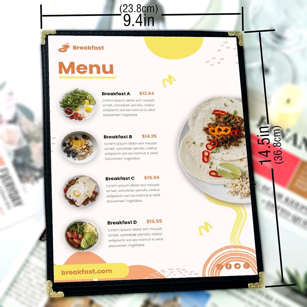 Goodsmart Restaurant Menu Covers, -4 Pack Black 2-View, 8.5