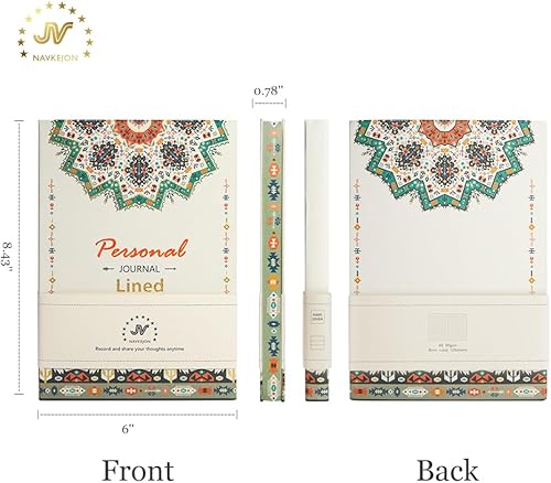 Miniatura 2 de Diario personal para mujeres y hombres, cuaderno con borde impreso bohemio, de tapa dura, con rayas, de papel grueso, para artista, plano de 0.315