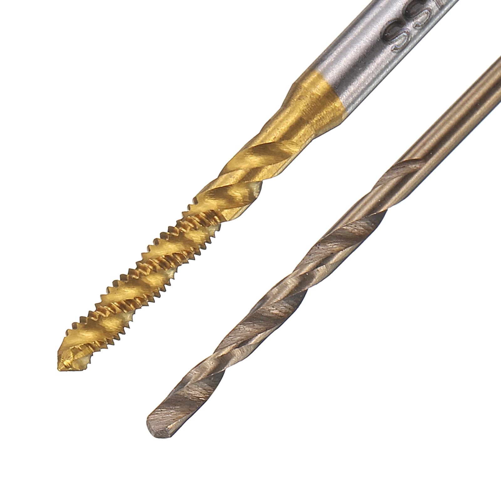 Juego de machos y brocas, 3 machos de roscar espirales métricos M2 x 0,4 y 3 brocas helicoidales de 1,6 mm, recubiertos de titanio/amarillo tostado HSS-6542/M35 HSS-CO, herramienta de roscado.
