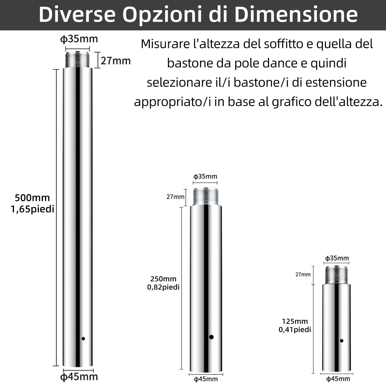 PRIOR FITNESS Pole-Dance-Verlängerungsrohr – 250/500/1000 Mm, Für 45-mm-Tanzstangen, Verchromt, Nur Verlängerung PRIOR FITNESS Pole-Dance-Verlängerungsrohr – 250/500/1000 Mm, Für 45-mm-Tanzstangen, Verchromt, Nur Verlängerung