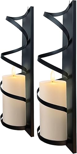 Miniatura 3 de Lily's Home Juego de 2 candelabros de pared en espiral de metal. Elegante decoración de pared negra para sala de estar, dormitorio, cocina y granja,