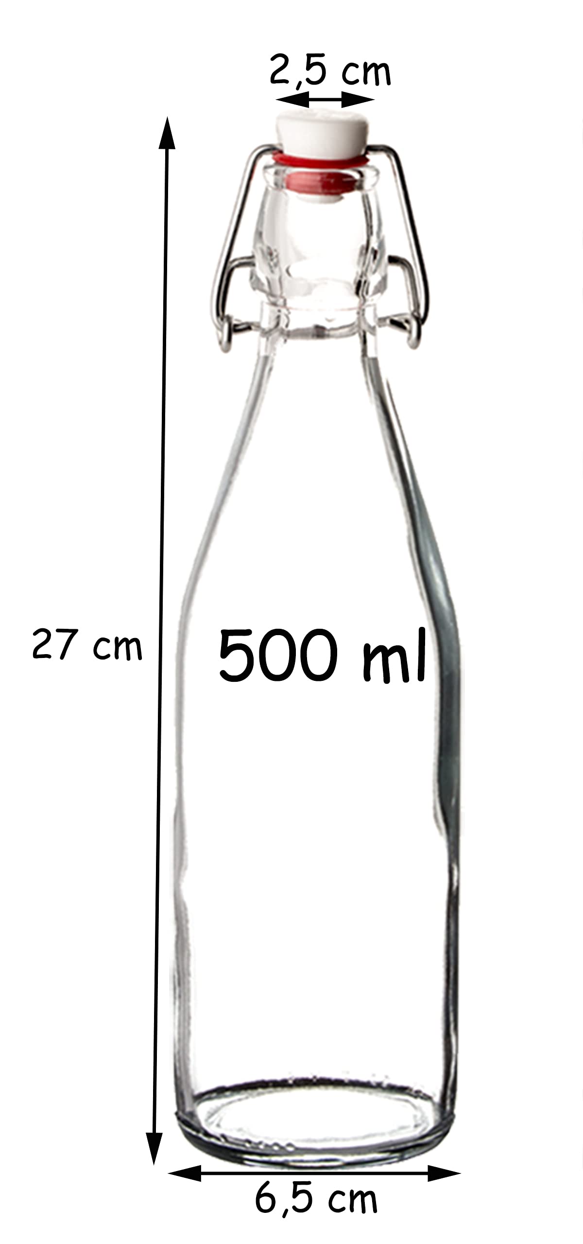 Bormioli Giara Glazen flessen met luchtdichte sluiting, 6 stuks, inhoud: 1000 ml, totale hoogte: 26,5 cm, perfect voor olie, jenever of voor het serveren van water, vruchtensappen en wijn