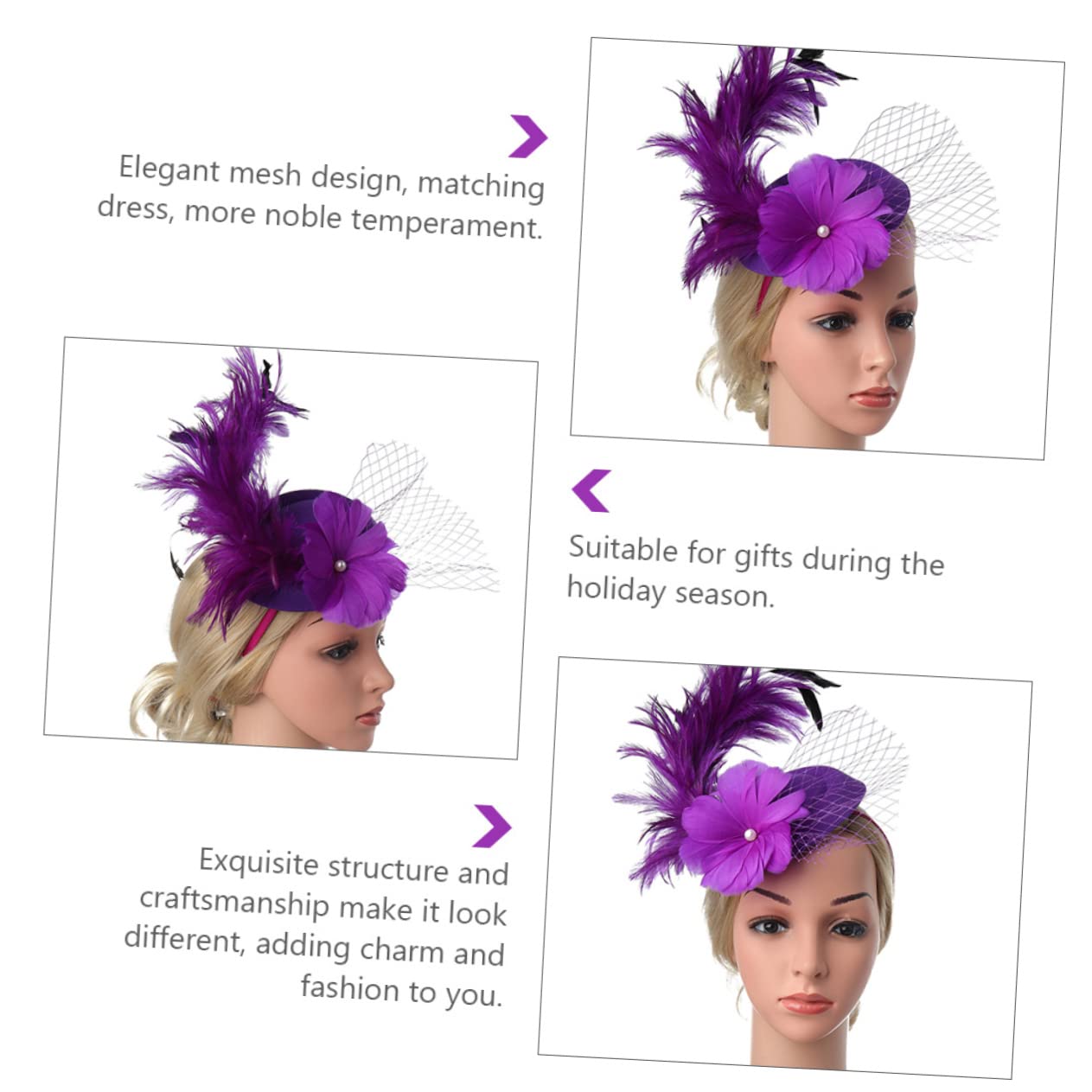 SHERCHPRY 1 sombrero de niña de flores para boda, novia, mini sombrero de copa para mujer, mini sombrero con clip para el cabello