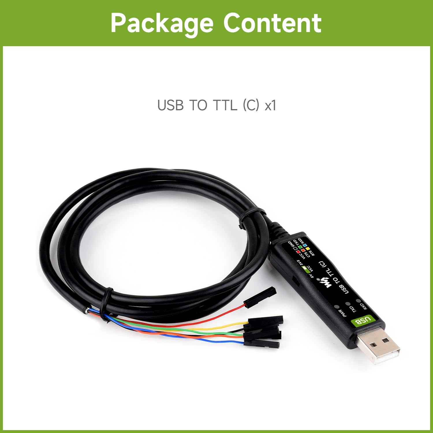 Waveshare Industrial USB TO TTL (C) 6pin Serial Cable, FT232RNL Chip, Multi Protection Circuits, for Win7/8/10/11/Mac/Linux, Hardware Flow Control, for Serial Port Debugging of Industrial Equipments
