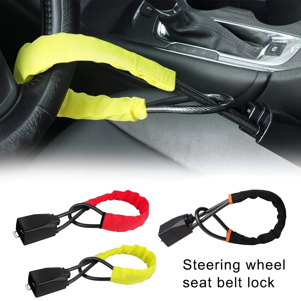 Verrou antivol pour volant et ceinture de sécurité pour voitures, installation facile, dispositif en alliage à 2 clés, convient la plupart des SUV Bloque Volant Ceinture(Yellow)