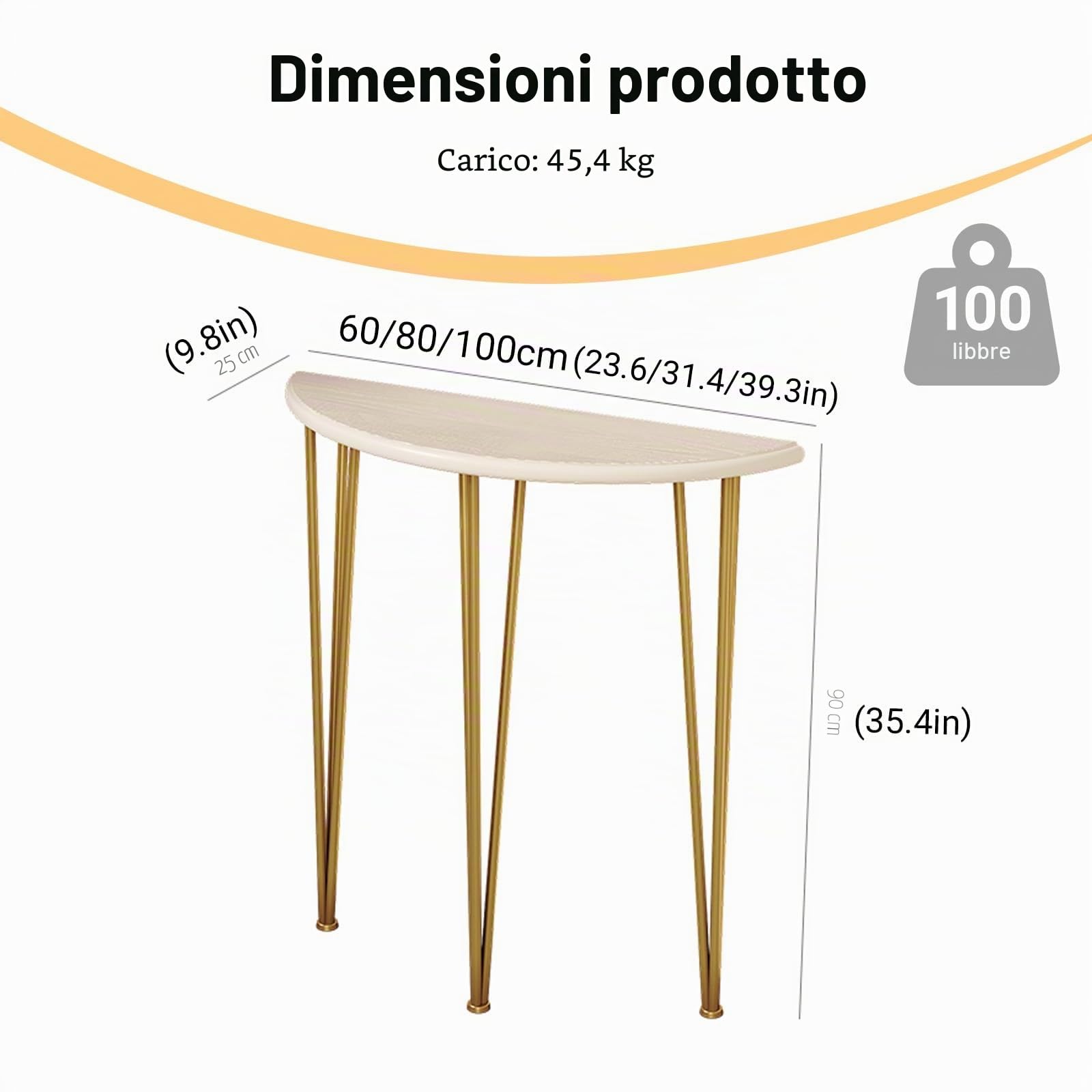 SEIFE Tavolo consolle a mezzaluna, tavolo decorativo semicircolare per divano, tavolino stretto per soggiorno, per corridoio, ingresso(Black,60CM/23.6in)