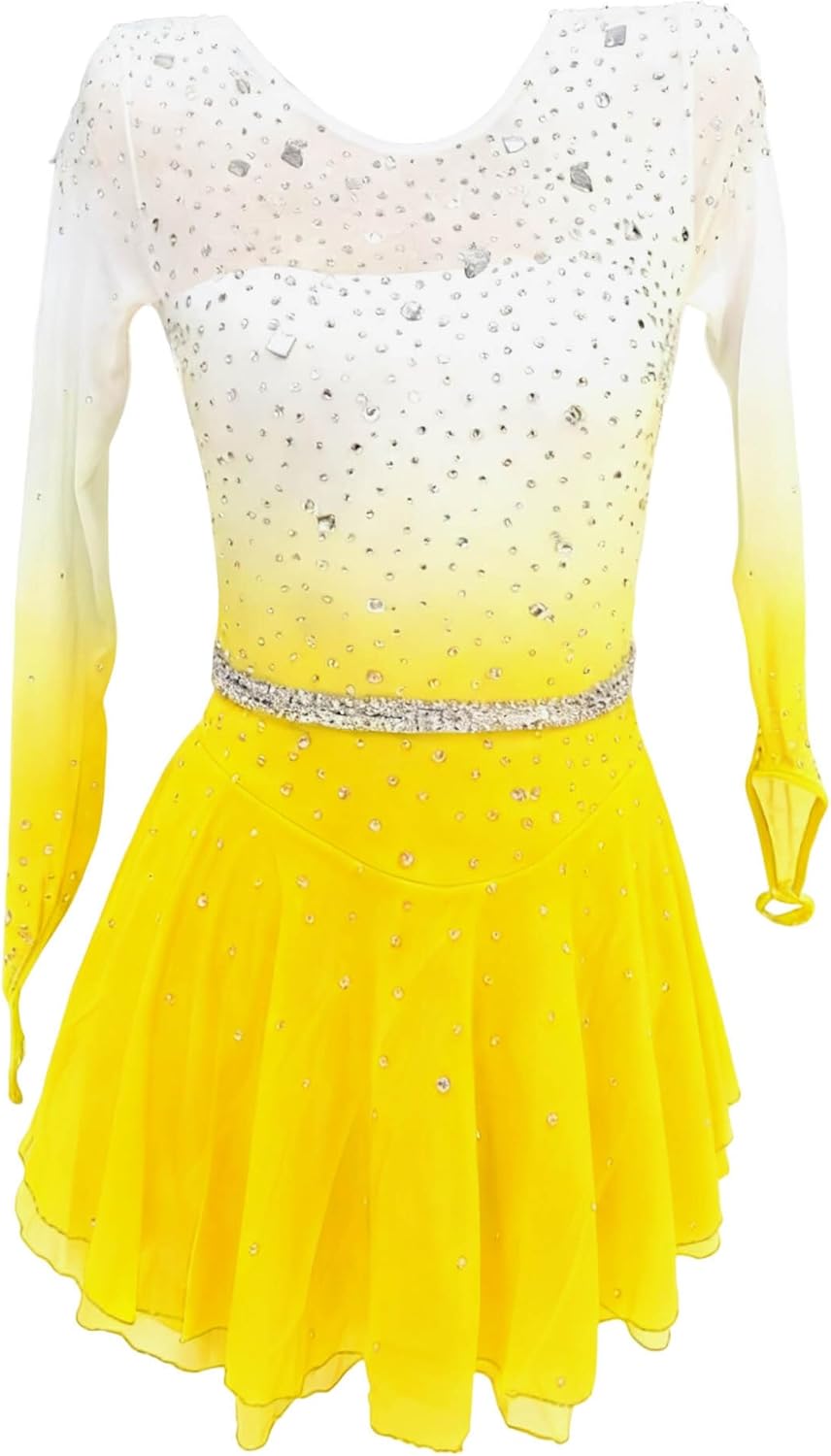 Figure Skating Dress for Girls Blue Long Slept for Competition and Performance