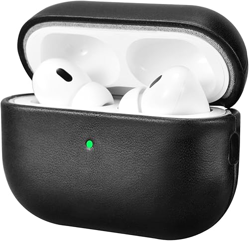 ICARERFAMILY Funda de cuero para AirPods Pro 2 (2022), funda protectora de cuero genuino a prueba de golpes para AirPods Pro 2 auriculares estuche