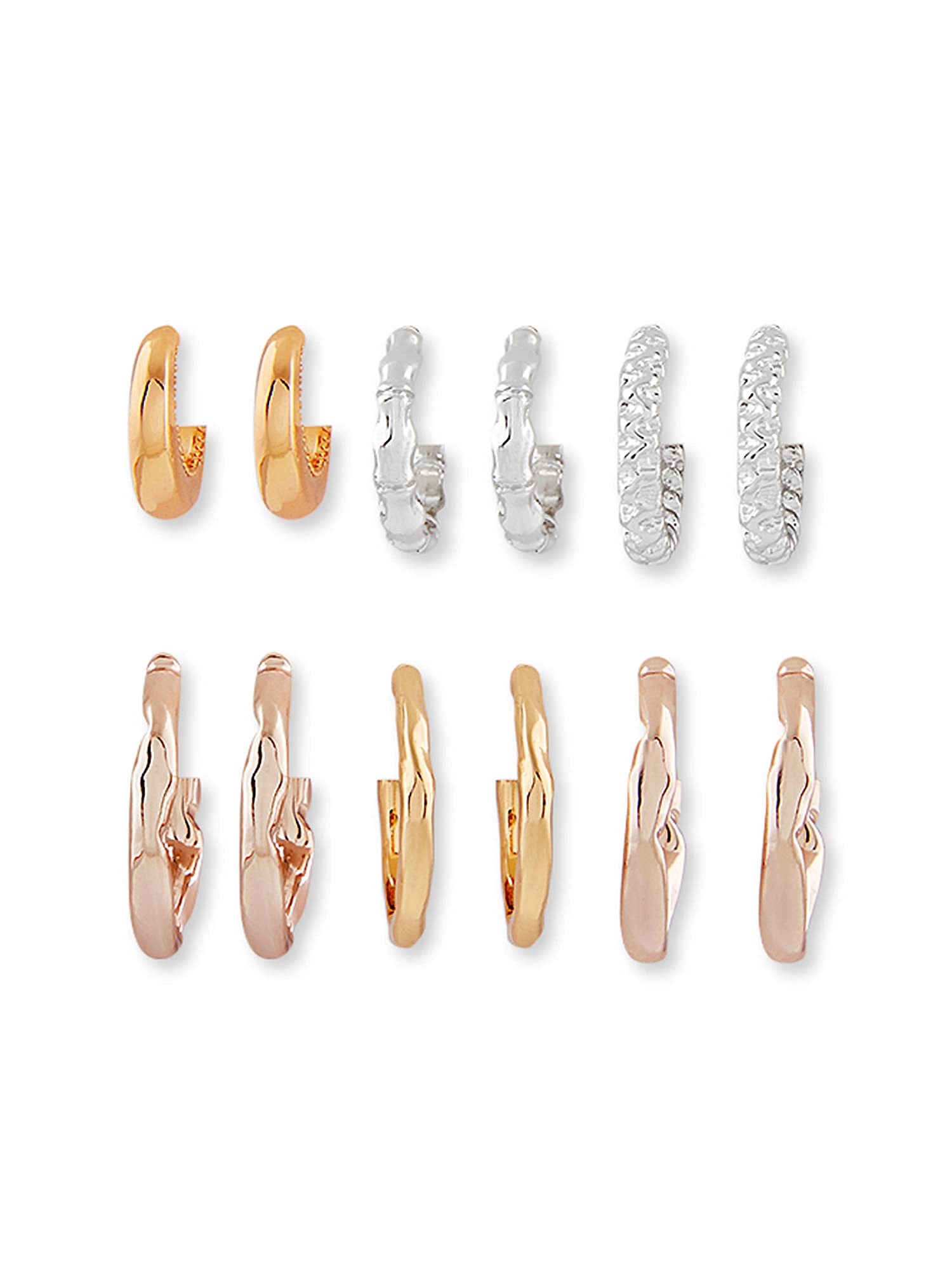 Zaveri Pearls Rose Gold, Silver & Gold Tone Set Of 6 Contemporary Semi-Hoop Earrings For Women-ZPFK17705 (B0CXTHMBV8) Amazon Price History, Amazon Price Tracker