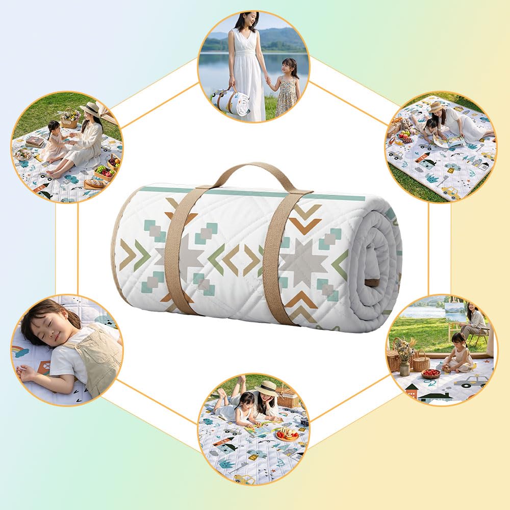 Stuoia Campeggio, Portatile Tappetino da Spiaggia Pieghevole, Multiuso Portatile Leggero Antivento Plaid Picnic Blanket per Viaggi, Picnic, Parco, Escursionismo,Fairy Tale Town,200×200cm