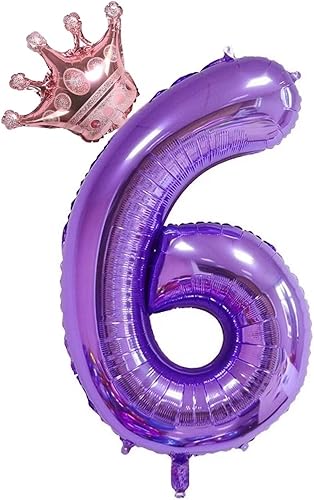 Vista 10 de Globos morados del número 1 de 40 pulgadas con corona, decoraciones de primer cumpleaños para niñas, globos decorativos de celebración