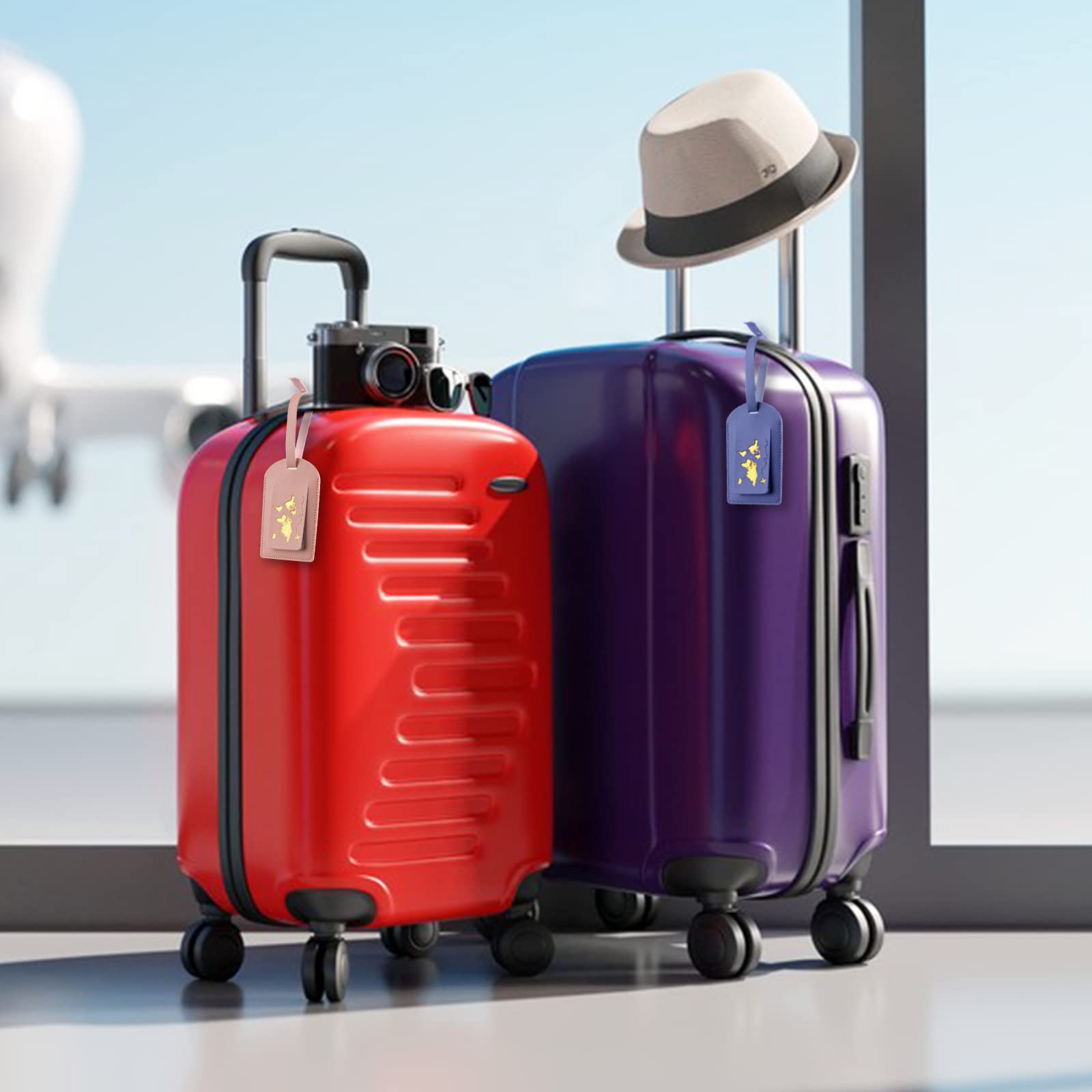 MINISOISO - Coffret Couple Porte-Passeport + Étiquettes Valise - Cuir PU Imperméable - Bleu Foncé Et Rose - Idéal Honeymoon Ou Voyage