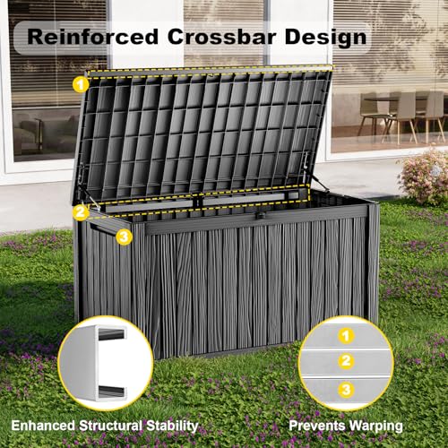Image of 200 Gallon Waterproof Outdoor Storage Box, UV Resistant Resin Deck Box with Hydraulic Rod for Reinforced Stability, Perfect for Patio, Garden, and Pool（Black，200 Gallon）