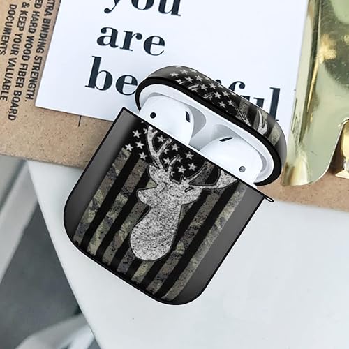 Miniatura 5 de Funda protectora para AirPods 1 y 2, diseño de camuflaje y camuflaje con diseño de ciervo, funda protectora para AirPods 1 y 2, con llavero, color