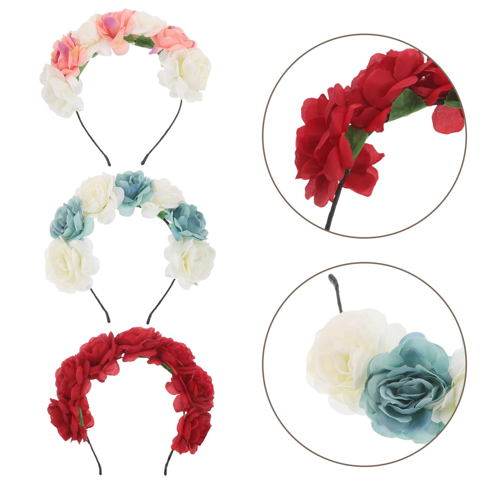 Diadema Novia Floral de Metal y Tela, 3 Piezas para Boda