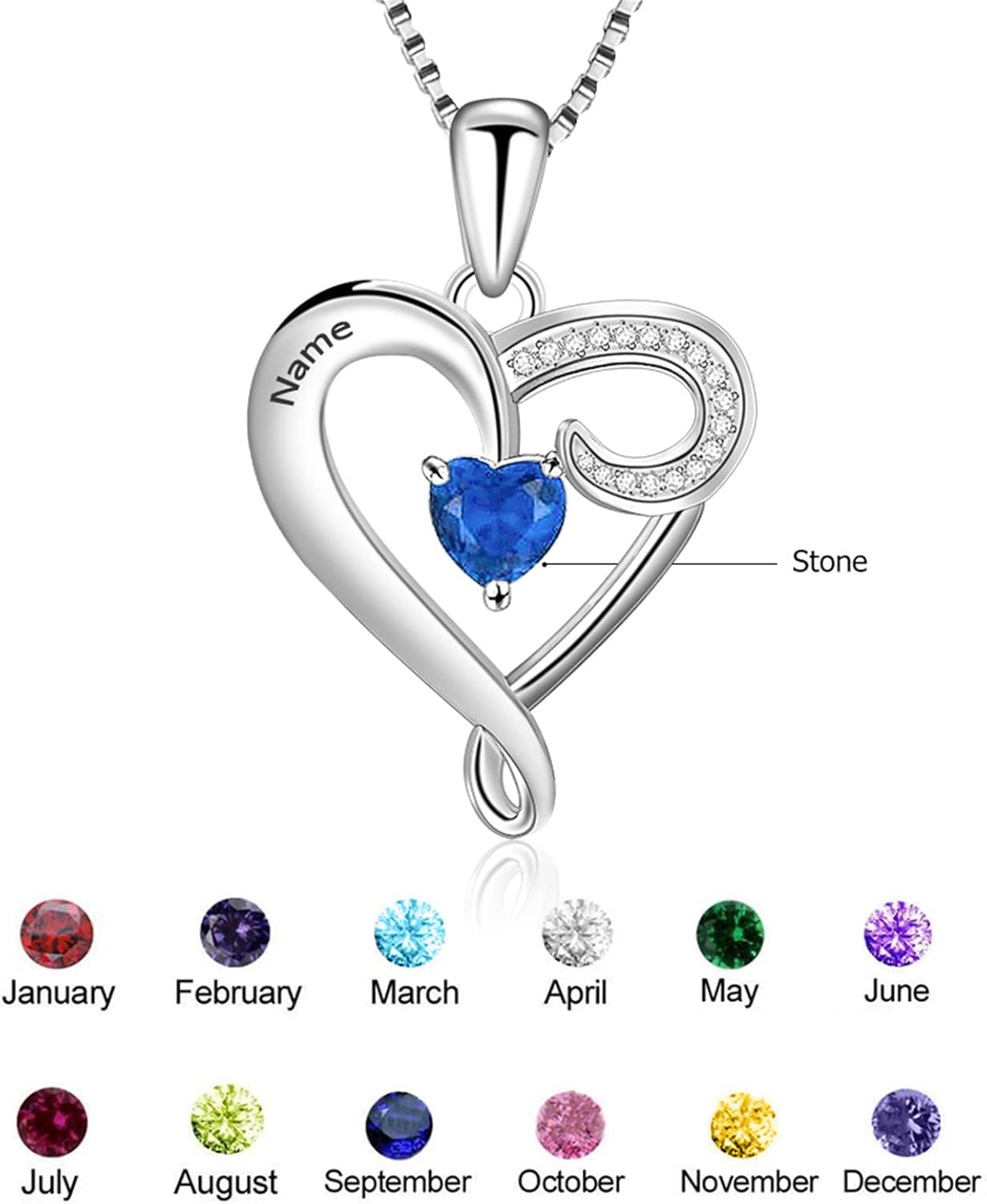 Personalized Birthstones Necklace Mom Necklace with kids Names Sterling Silver Necklace with Birthstones Mother Necklace Heart Pendant with Birthstones