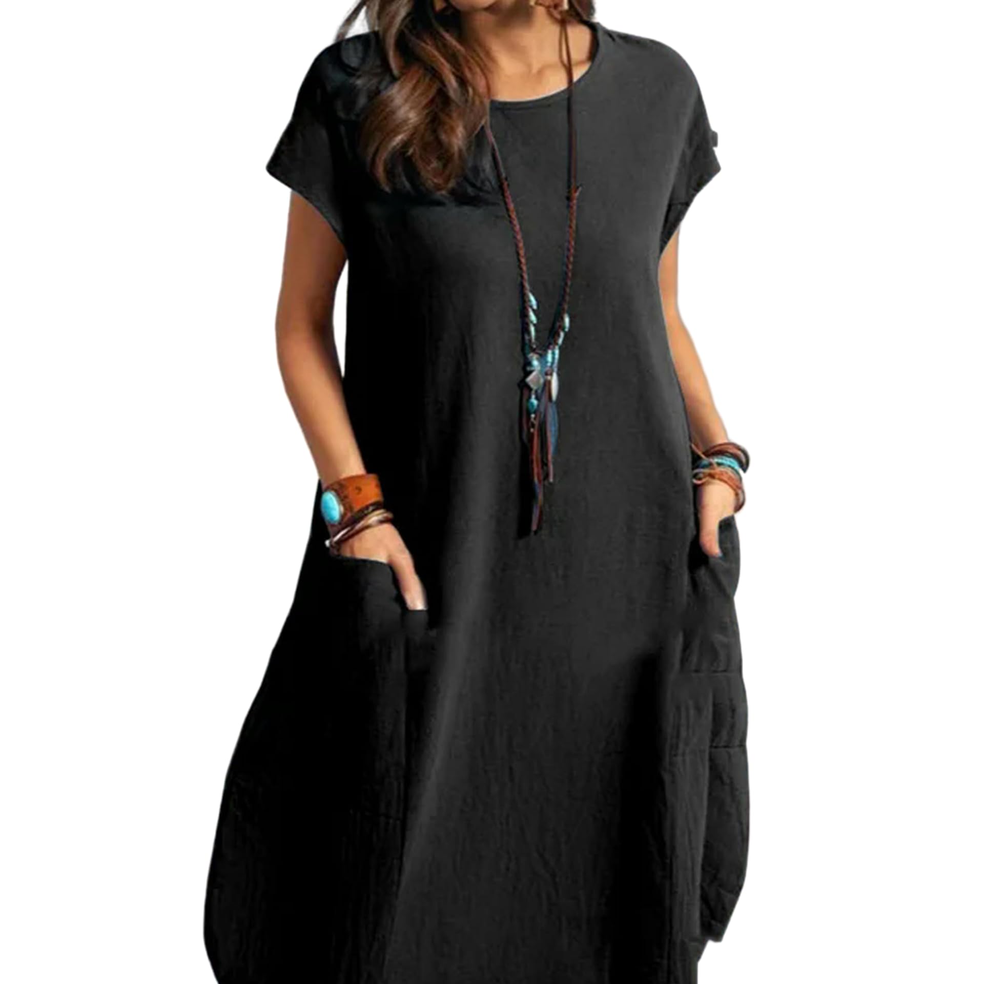 Juketron 2024 Mujeres de Manga Corta sólido Suelto hasta la Rodilla Vestido de Moda de Verano Vestido de Verano Mujer Casual Vestido de Trabajo Bata de Mujer